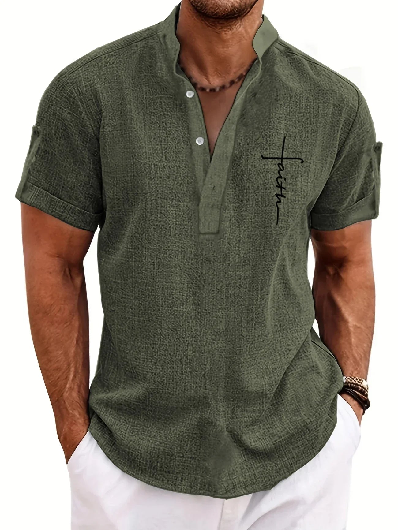 Men’s Kurzarm Stehkragenhemd | Elegant & Leicht
