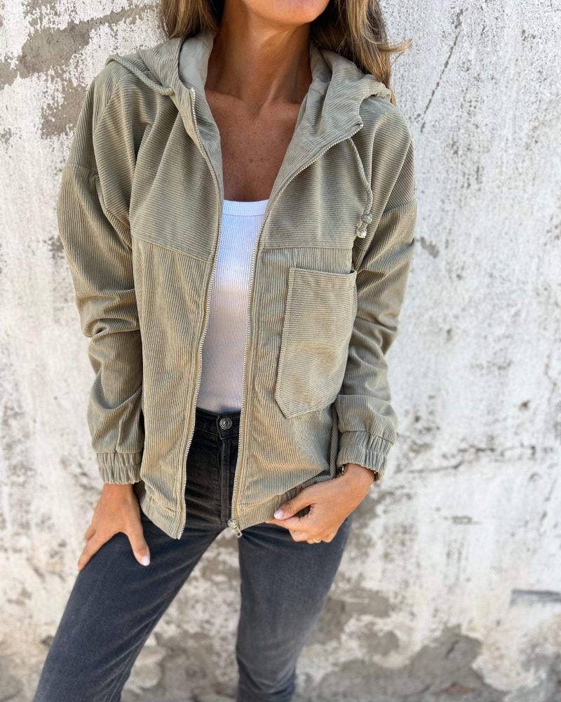 Ella | Cordjacke mit Kapuze und Reißverschluss