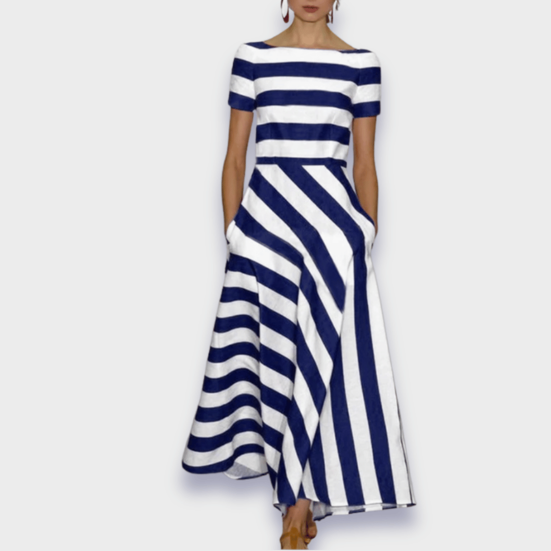 Bea | Handgenähtes Maxikleid Mit Streifenmuster