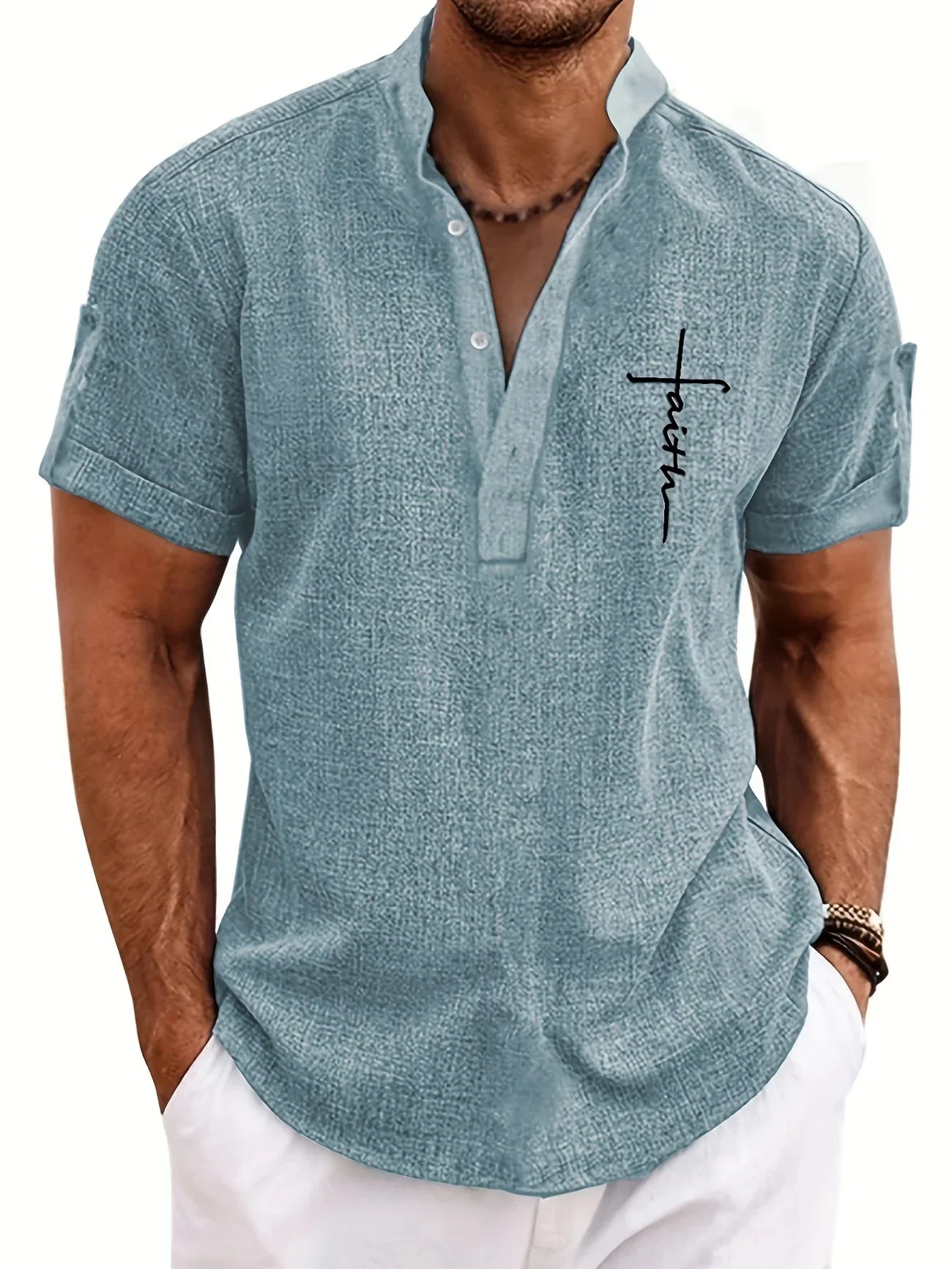 Men’s Kurzarm Stehkragenhemd | Elegant & Leicht