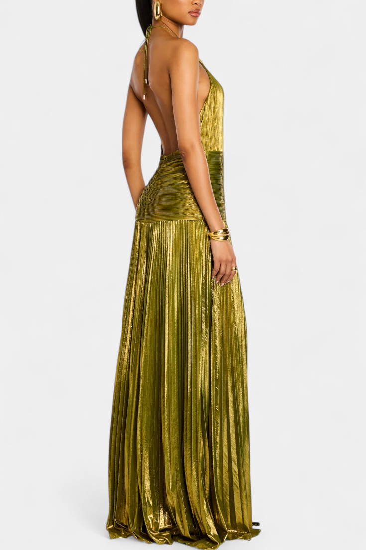 Damen Elegantes Metallic Kleid | Maxi