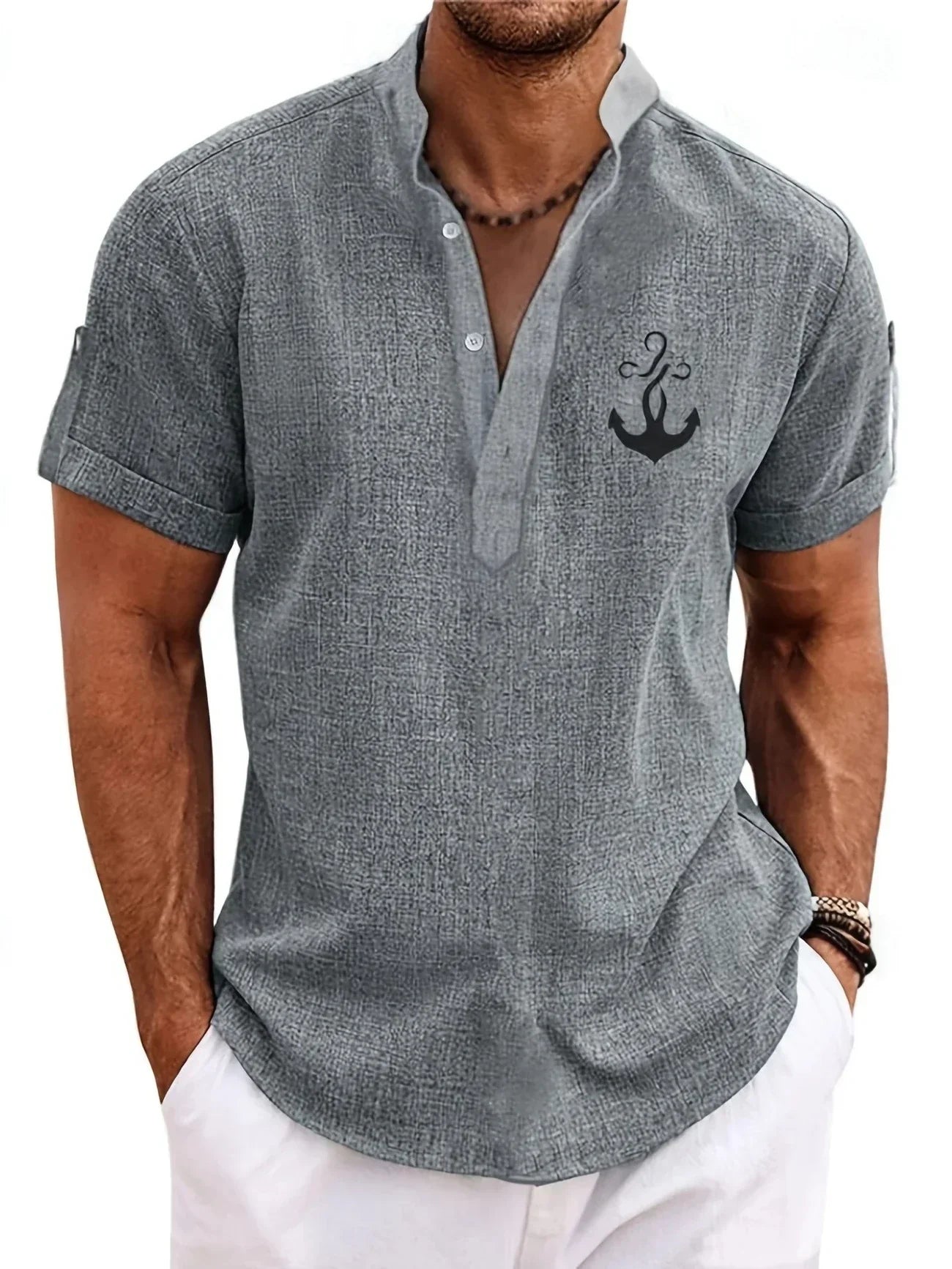 Men’s Kurzarm Stehkragenhemd | Elegant & Leicht