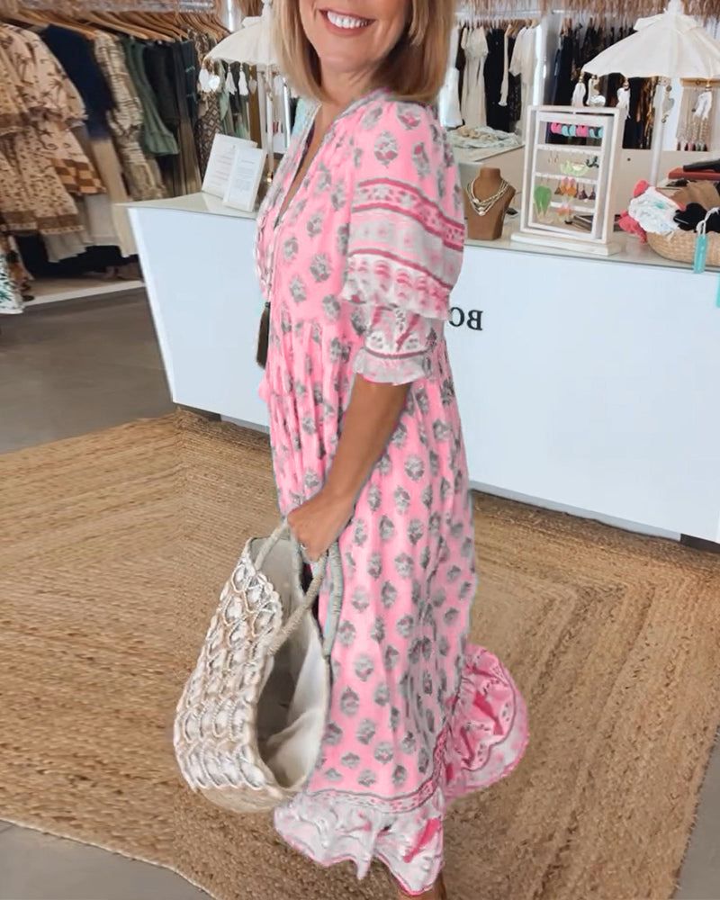Gillian | Lässiges Freizeitkleid Mit V-Ausschnitt Und Printdesign