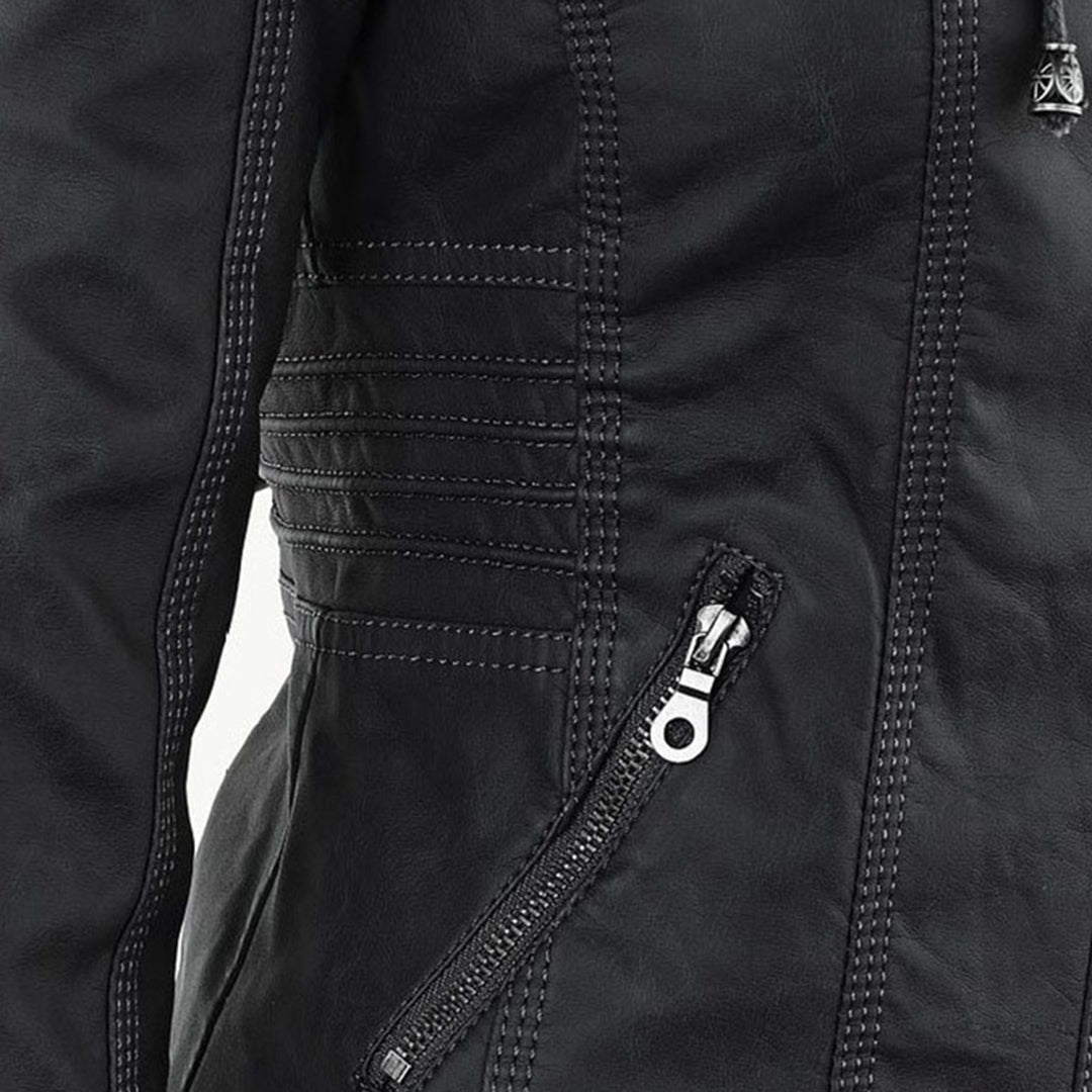 Elina | Wetterfeste Damen Lederjacke mit Abnehmbarer Kapuze
