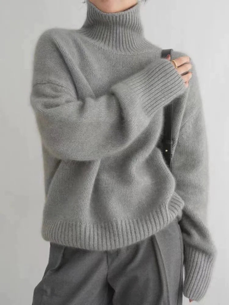 Damen Eleganter Hoher Kragen Pullover | Luxuriös Vielseitig