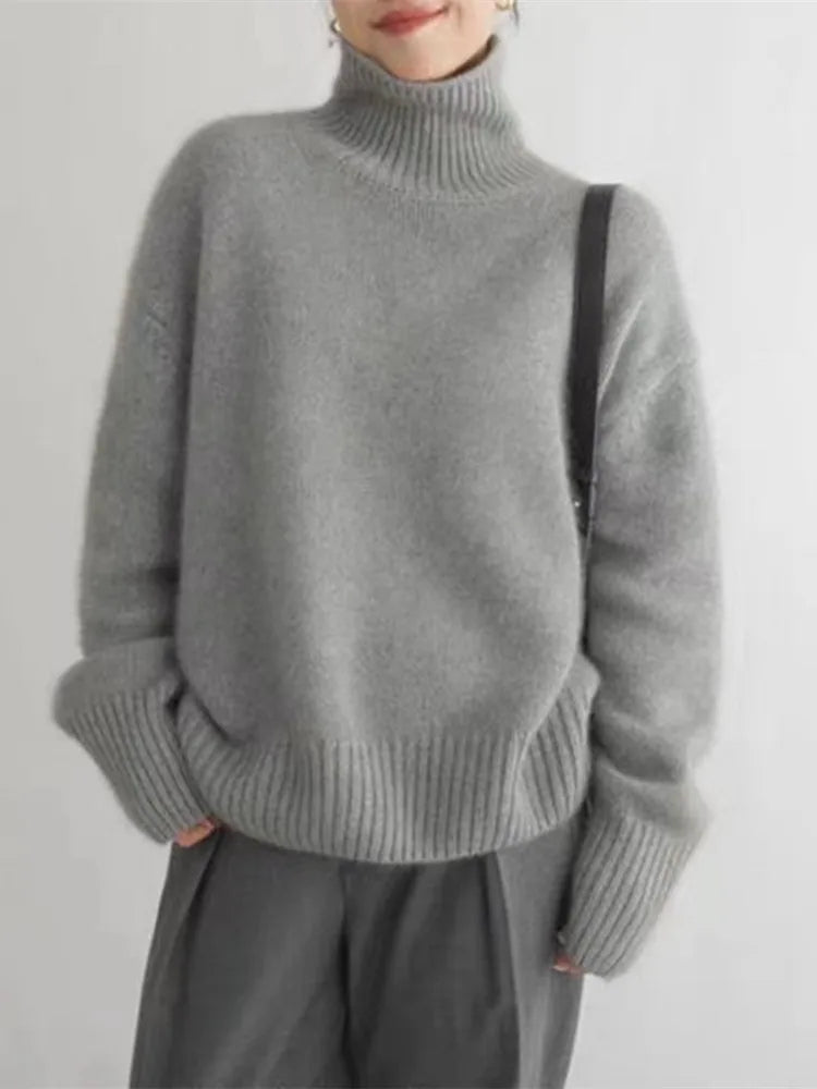 Damen Eleganter Hoher Kragen Pullover | Luxuriös Vielseitig