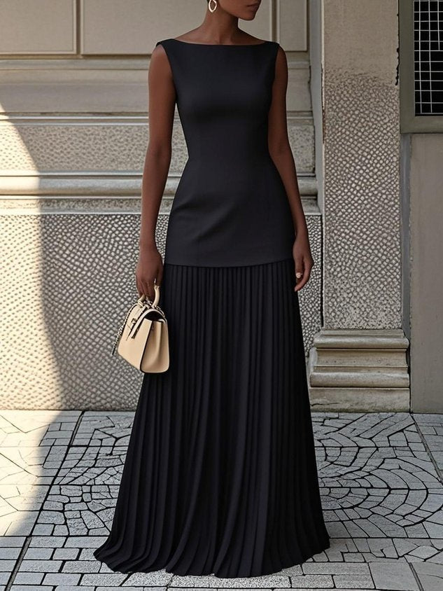 Damen Elegantes Plissiertes Kleid | Maxi