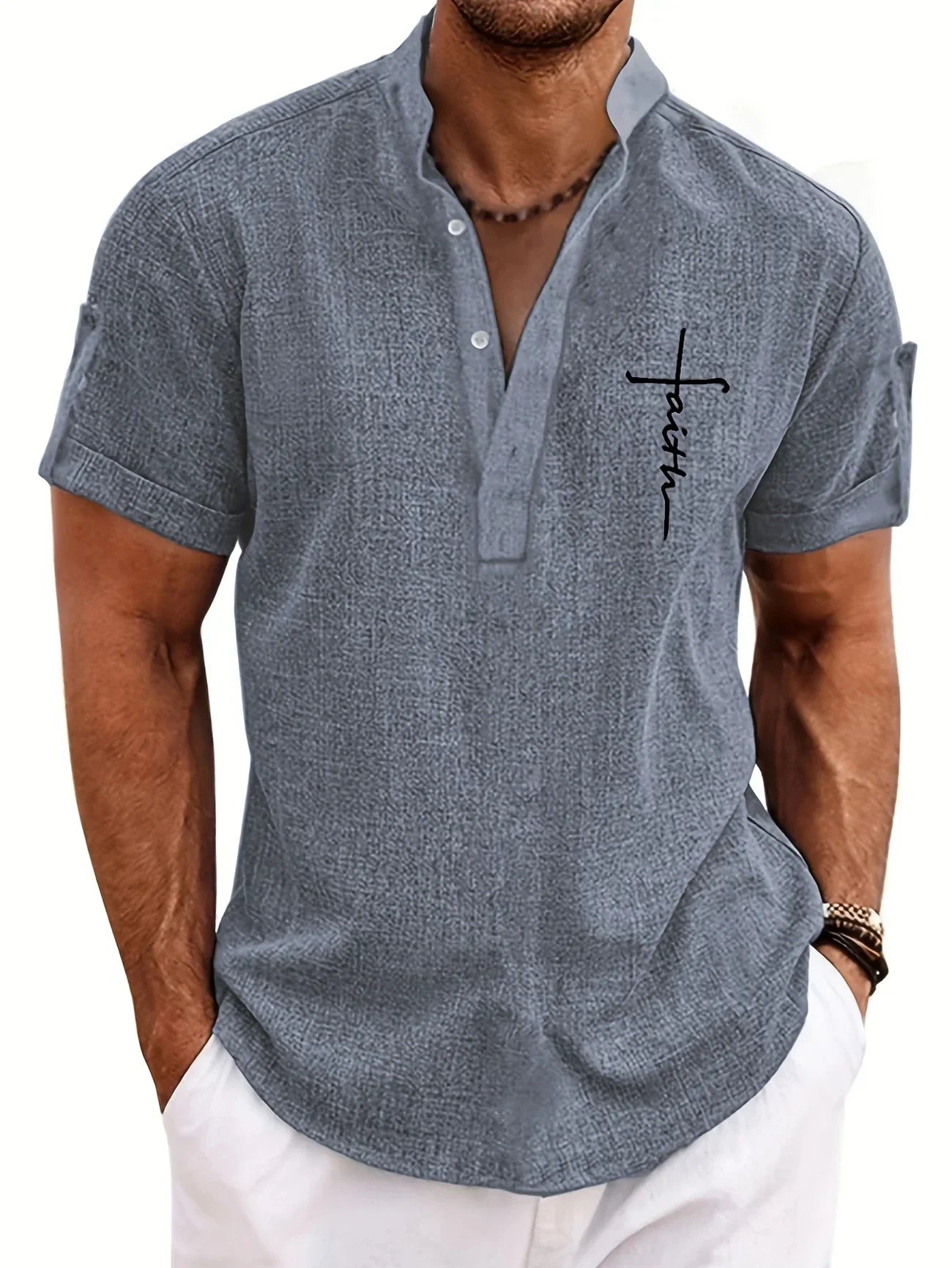 Men’s Kurzarm Stehkragenhemd | Elegant & Leicht