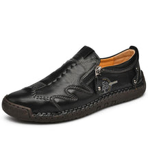 Herren Bequeme Leder-Freizeitschuhe mit seitlichem Reißverschluss und Handnaht 