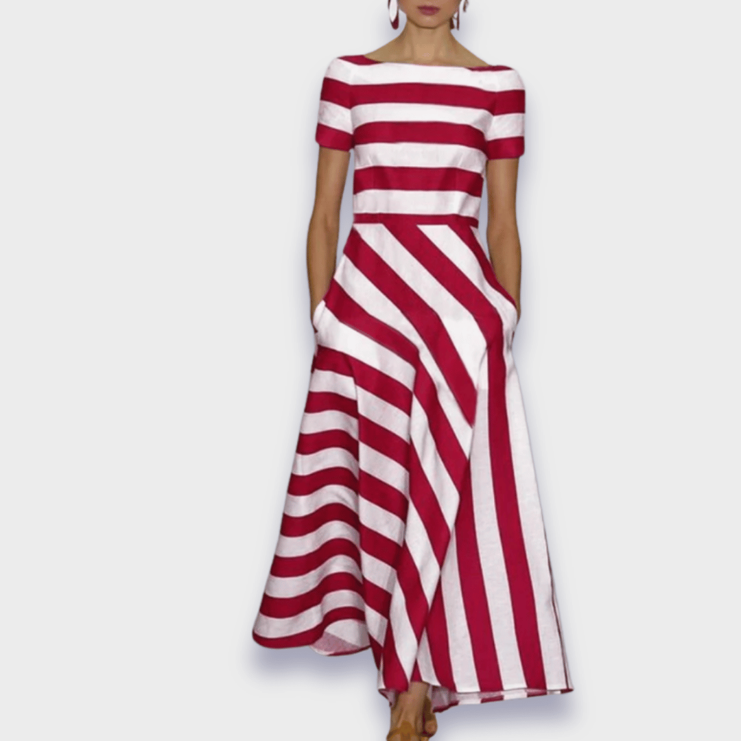 Bea | Handgenähtes Maxikleid Mit Streifenmuster