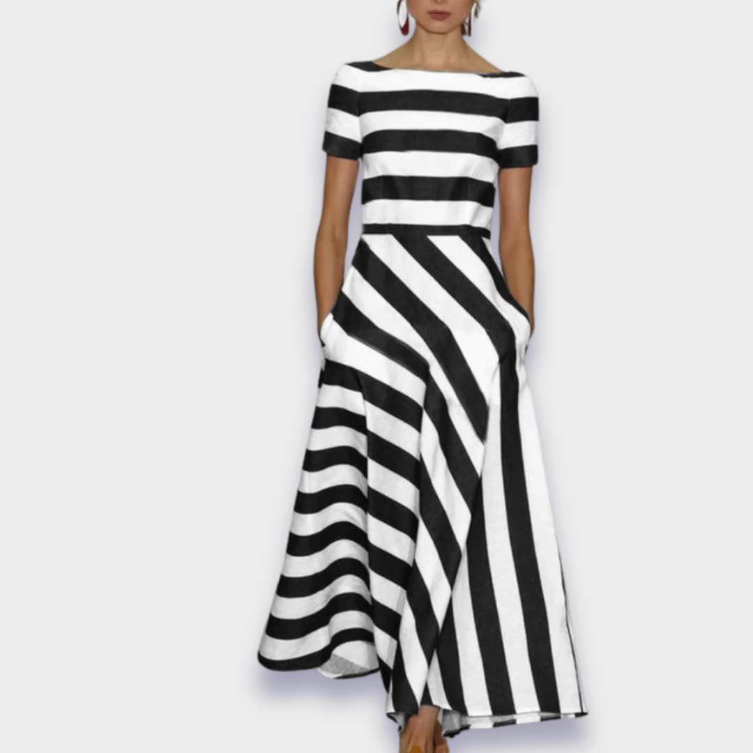 Bea | Handgenähtes Maxikleid Mit Streifenmuster