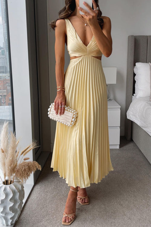 Damen Elegantes Plissiertes Kleid | Maxi