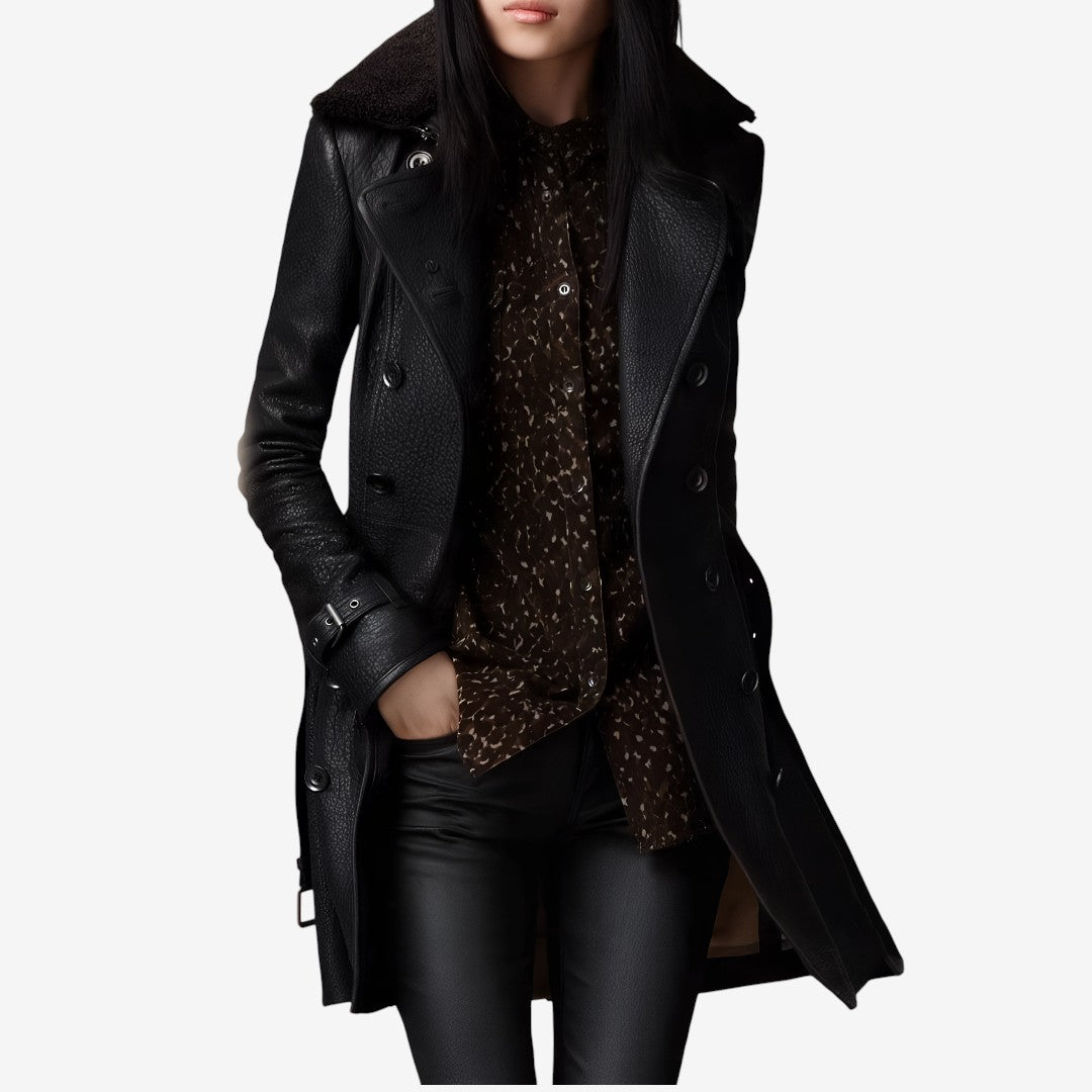 Damen Taillierter Leder-Mantel | Luxuriös Elegant