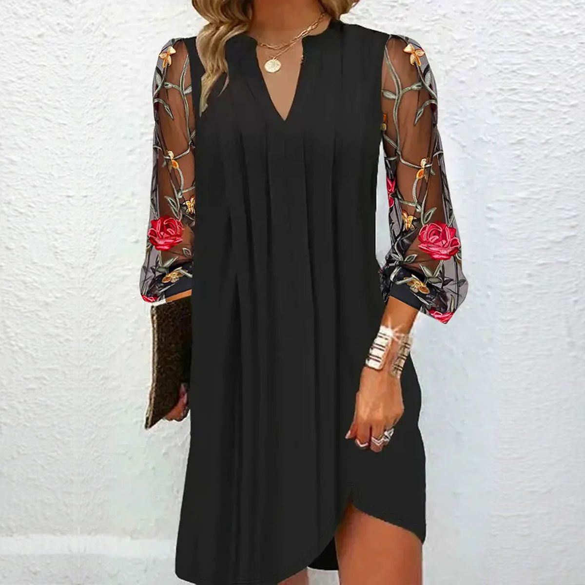Damen Elegantes Kleid Mit V-Ausschnitt | Mini