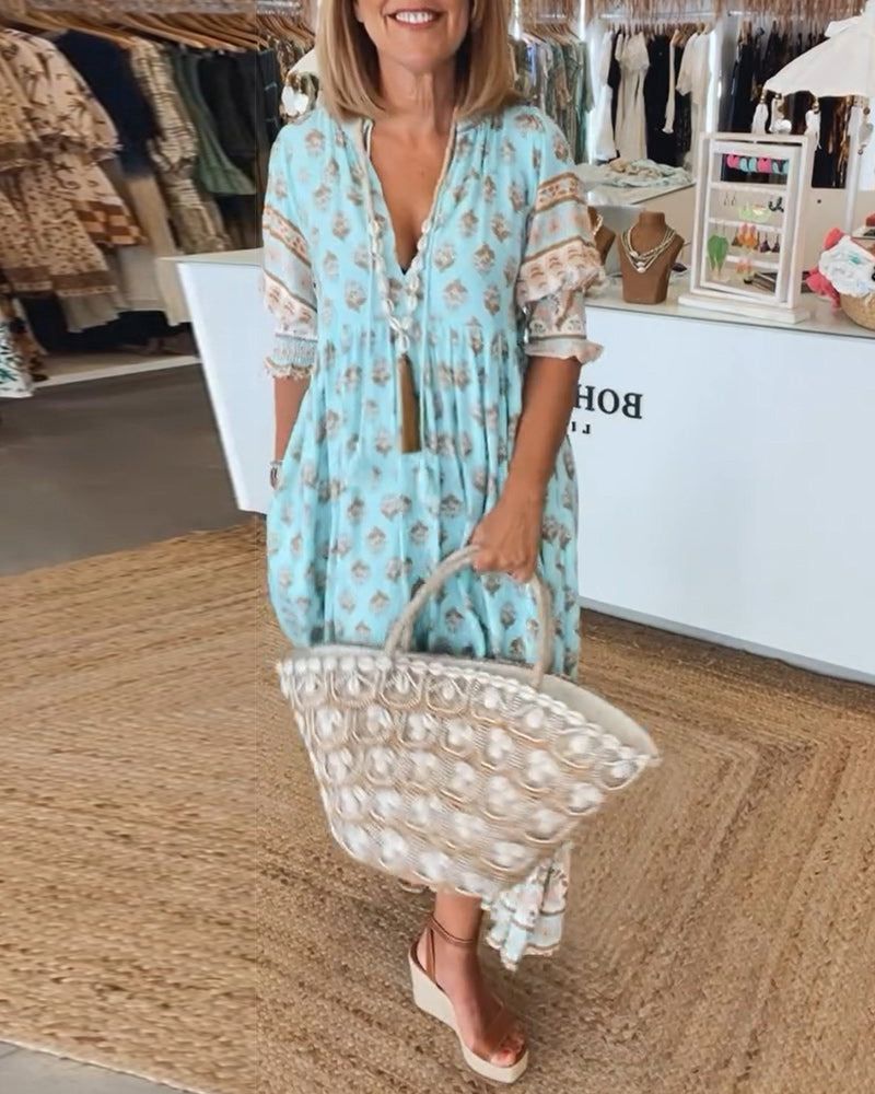 Gillian | Lässiges Freizeitkleid Mit V-Ausschnitt Und Printdesign