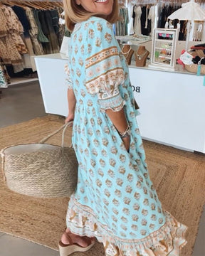 Gillian | Lässiges Freizeitkleid Mit V-Ausschnitt Und Printdesign