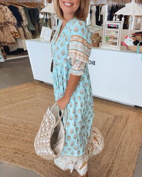 Gillian | Lässiges Freizeitkleid Mit V-Ausschnitt Und Printdesign