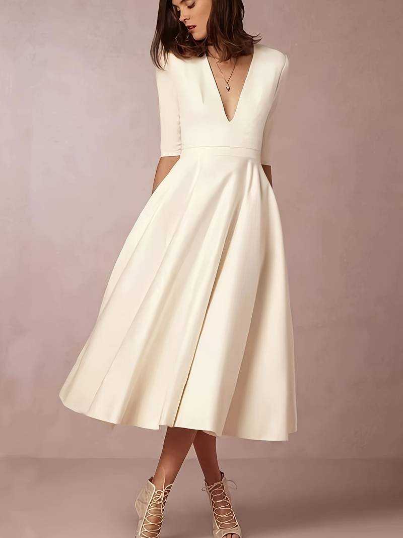 Damen Elegantes Sommerkleid | V-Ausschnitt Midi