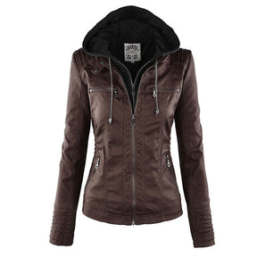 Elina | Wetterfeste Damen Lederjacke mit Abnehmbarer Kapuze