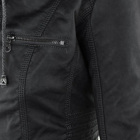 Elina | Wetterfeste Damen Lederjacke mit Abnehmbarer Kapuze