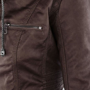 Elina | Wetterfeste Damen Lederjacke mit Abnehmbarer Kapuze
