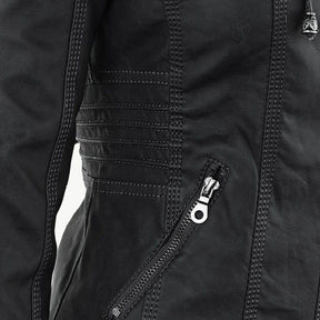 Elina | Wetterfeste Damen Lederjacke mit Abnehmbarer Kapuze