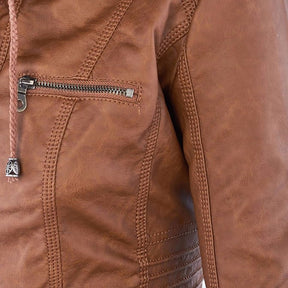 Elina | Wetterfeste Damen Lederjacke mit Abnehmbarer Kapuze
