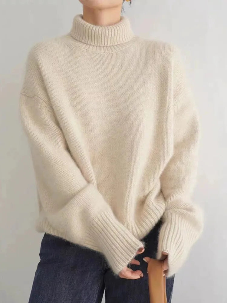 Damen Eleganter Hoher Kragen Pullover | Luxuriös Vielseitig