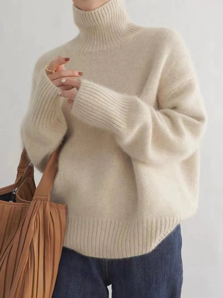 Damen Eleganter Hoher Kragen Pullover | Luxuriös Vielseitig