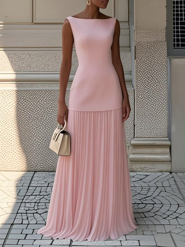 Damen Elegantes Plissiertes Kleid | Maxi