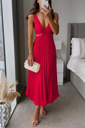 Damen Elegantes Plissiertes Kleid | Maxi