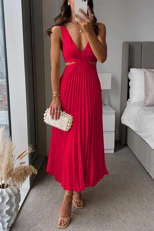 Damen Elegantes Plissiertes Kleid | Maxi