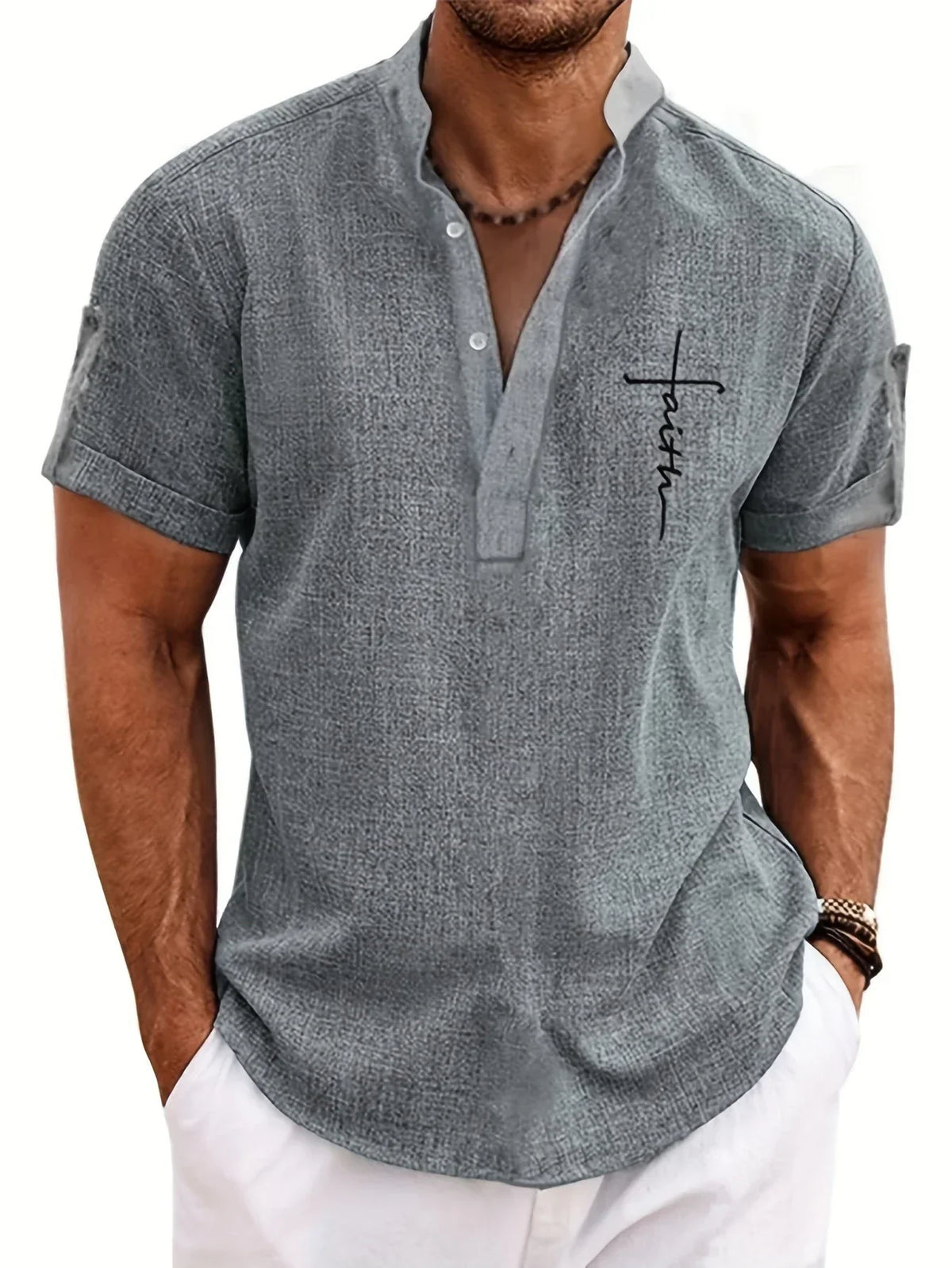 Men’s Kurzarm Stehkragenhemd | Elegant & Leicht