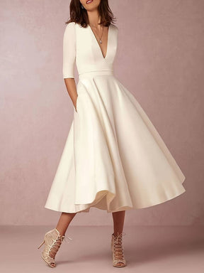 Damen Elegantes Sommerkleid | V-Ausschnitt Midi