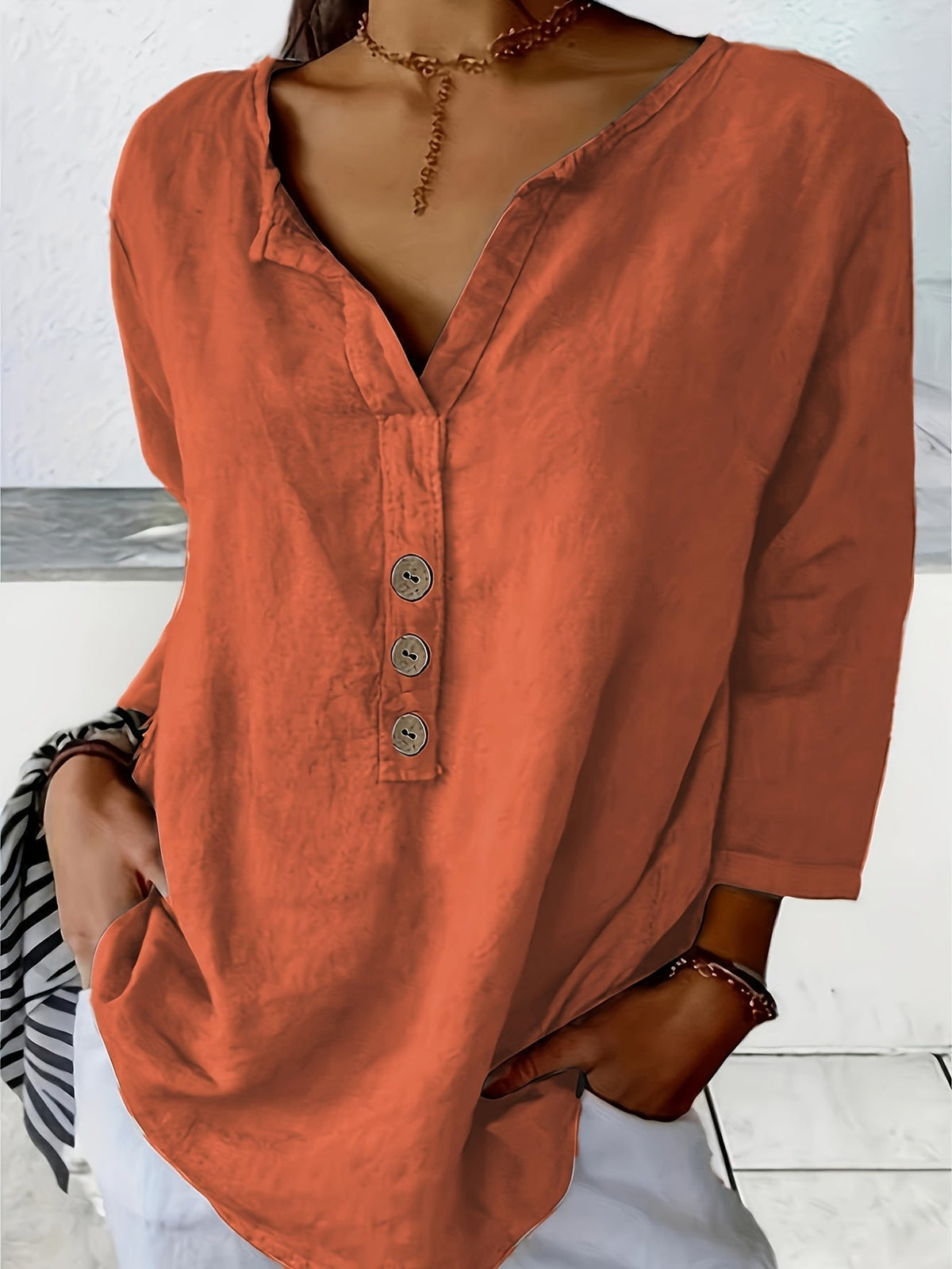 Women’s Lässige Elegante Bluse | Baumwoll-Leinen