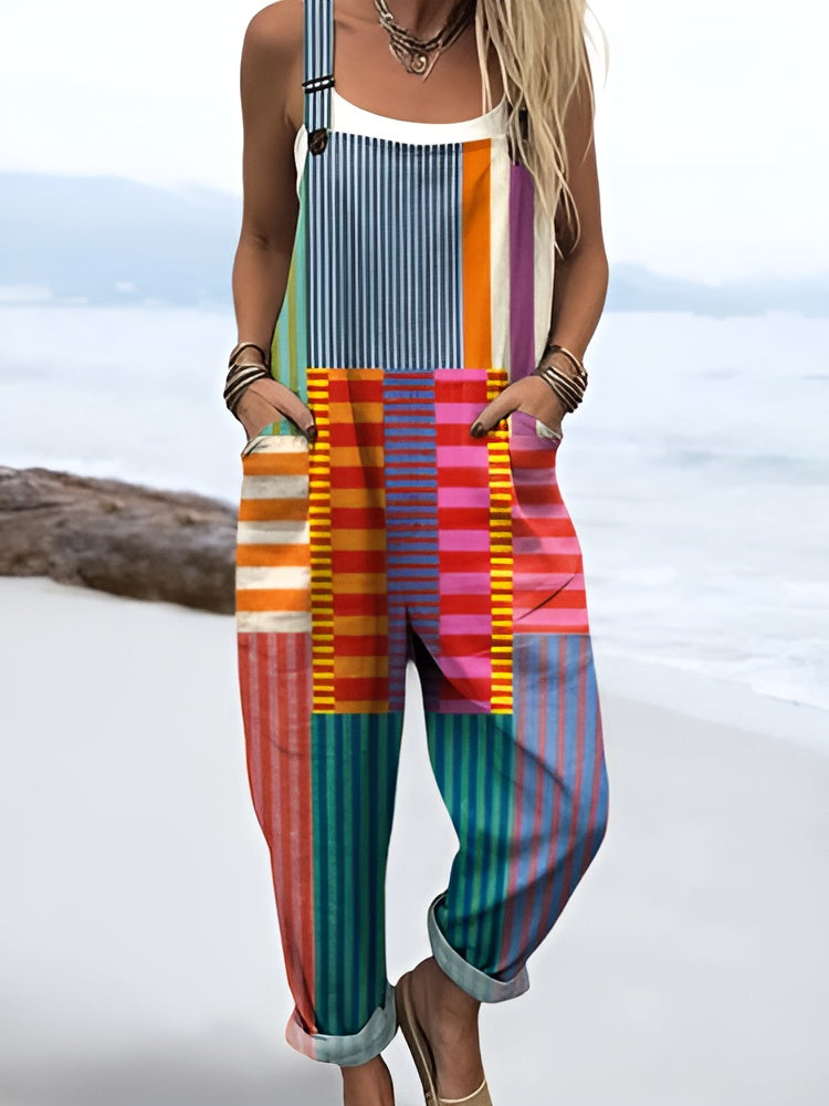 Damen Bunte Gestreifte Latzhose | Freizeit